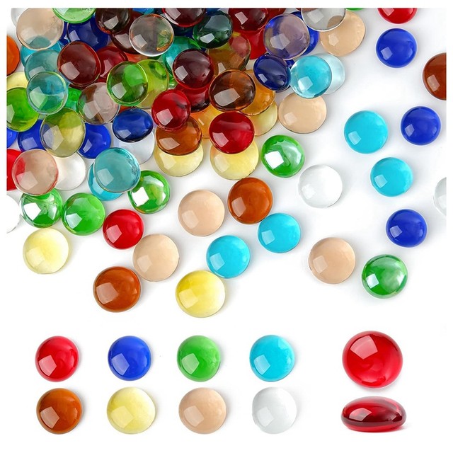 Mini Glass Gems, Mixed Colour Mancala Stones Flat Bottom Marble